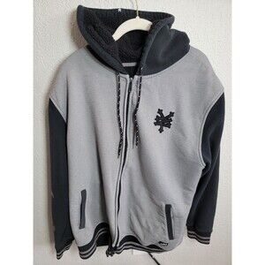 Zoo York Mens XXL Full Zip Hoodie Gray Black Sherpa Lined Streetwear